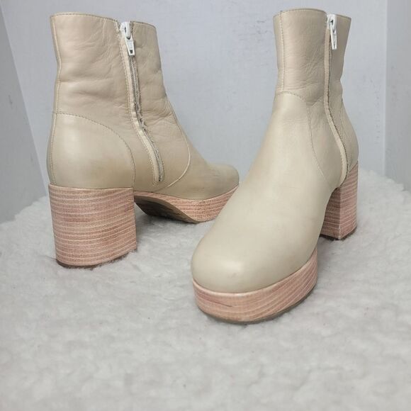 Anthropologie Women's Size 7.5 Platform Boots Bone Cream Block Heel Square Toe - Picture 5 of 9